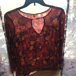 Rusty Floral Print American Eagle Key Hole Blouse